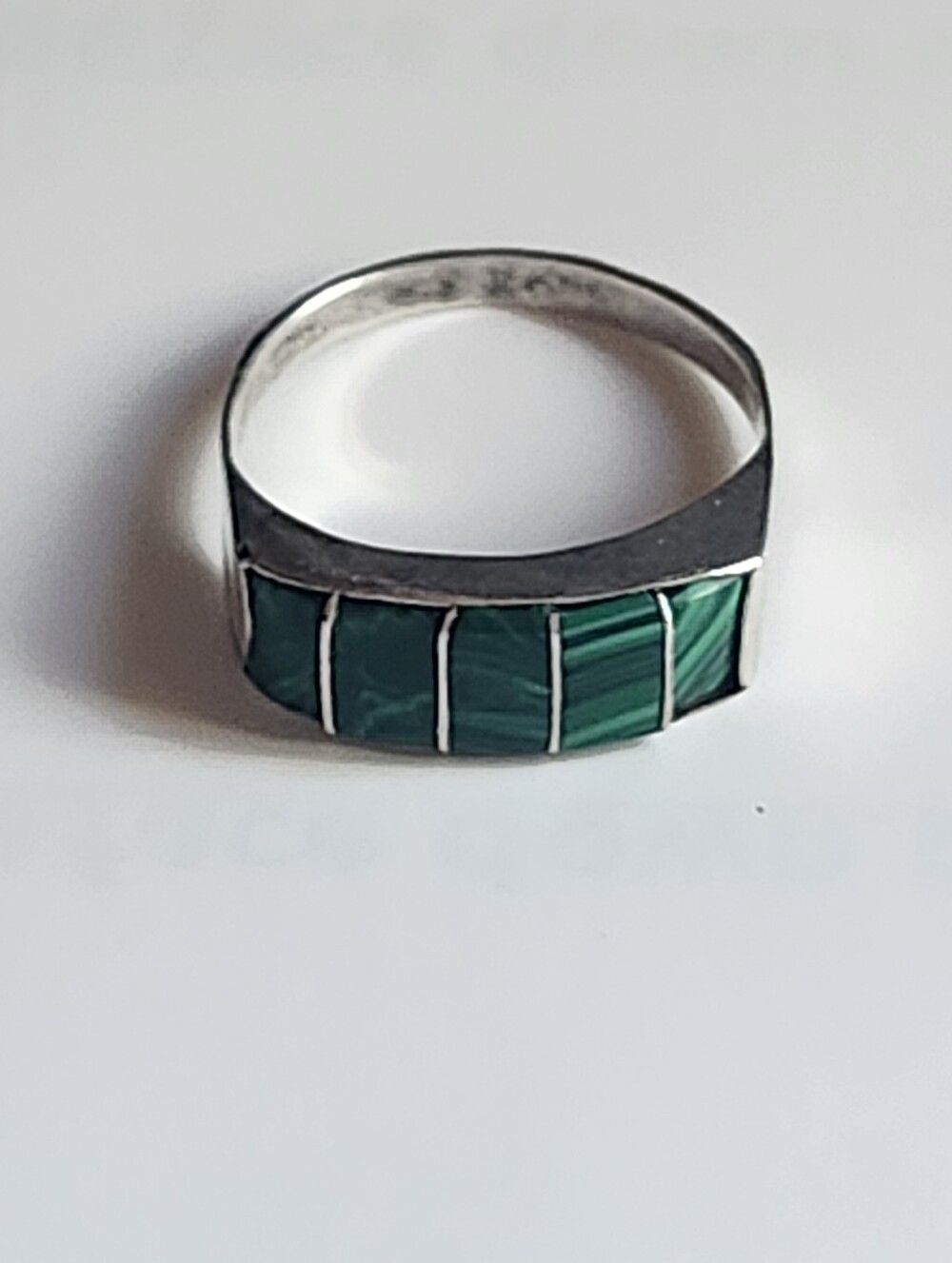 Sterling Silver &  Malachite Channel Inlay Ring - Size 8